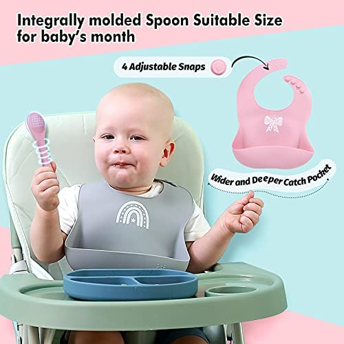Miracle Baby 4pack Baby Plates And Bowls Sets, Silicon Baby Feeding Set, Suction Plates For Baby, Bowl Bib Spoons Baby Tableware Set, BPA Free Baby Essentials For 6-36 Months Toddler