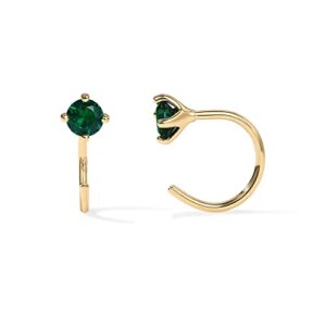 PAVOI 14K Yellow Gold 925 Sterling Silver Huggie Half Hoop Earrings for Women | Tiny Boho Green Cubic Zirconia Cartilage Earring