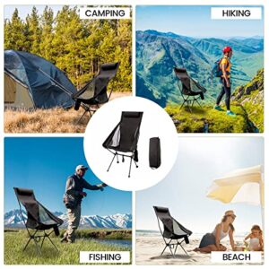 Camping Chair for Adults Portable Camp Chairs for Beach, Hiking, Picnic, Travel, Outdoor Activities, High Backrest and Aircraft Grade Aluminum Lightweight Camping Chairs Support 330LBS, Black