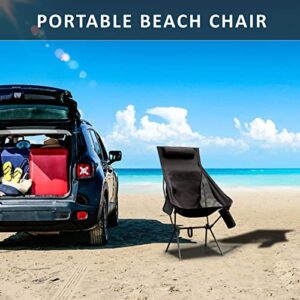 Camping Chair for Adults Portable Camp Chairs for Beach, Hiking, Picnic, Travel, Outdoor Activities, High Backrest and Aircraft Grade Aluminum Lightweight Camping Chairs Support 330LBS, Black