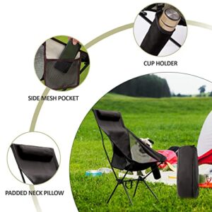 Camping Chair for Adults Portable Camp Chairs for Beach, Hiking, Picnic, Travel, Outdoor Activities, High Backrest and Aircraft Grade Aluminum Lightweight Camping Chairs Support 330LBS, Black