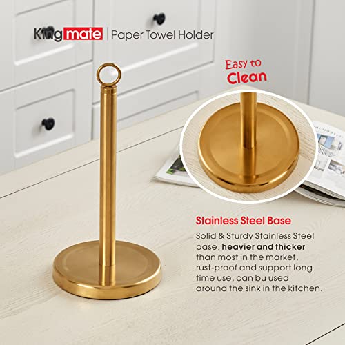 Kingmate Gold Paper Towel Holder Countertop, Free Standing Kitchen Roll Holder, Rust-Proof Base, Stainless Steel, One Hand Tearing (Gold)