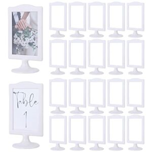 litpoetic double sided standing picture frames, 4x6 picture frame bulk, two sided plastic white picture holder stand for table numbers, wedding,display (white, 20 pack)