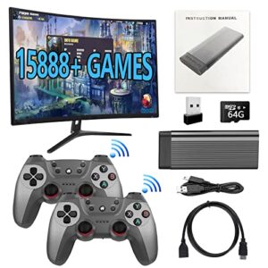 super game console h9, hdmi plug & play video nostalgia stick game, retro games 1080p hd output to tv & monitor, game stick built-in 9 emulators with dual 2.4g wireless controllers (64g, 15888 games)