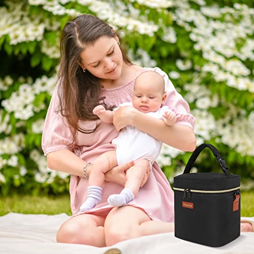 Breastmilk Cooler Bag with Ice Pack, Mancro Baby Bottle Bag Fits 4 Baby Bottles Up to 9 Ounce with Detechable Shoulder Strap, Great Breast Milk Cooler Travel Gifts, Black