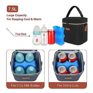Breastmilk Cooler Bag with Ice Pack, Mancro Baby Bottle Bag Fits 4 Baby Bottles Up to 9 Ounce with Detechable Shoulder Strap, Great Breast Milk Cooler Travel Gifts, Black