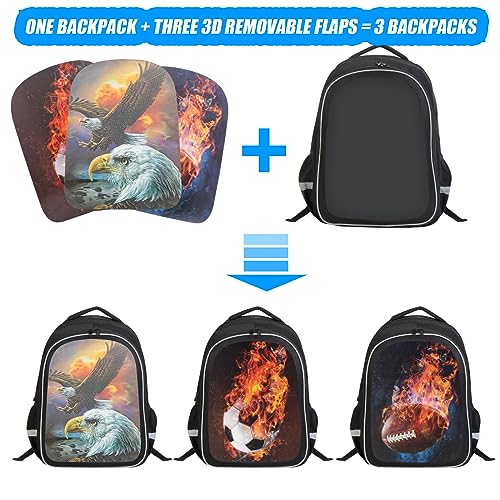 ZRENTAO Kids Backpack with Bald Eagle Design for Elementary School 17 Inch Lightweight Bookbag with Reflective Strips for Boys