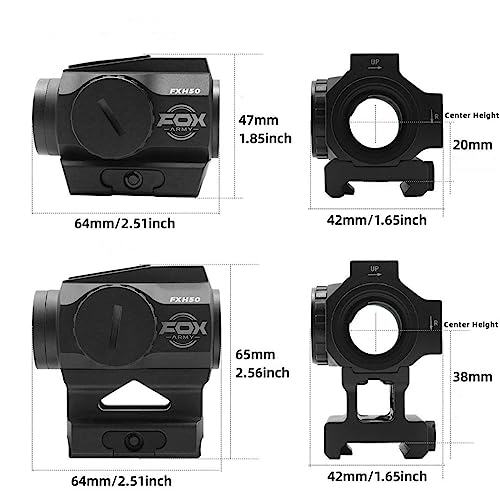 Foxarmy Reflex Red Dot Sight with Shake Awake，2MOA 1X22 Red Dot Optic Rifle Scope， Low Mount and Co-Witness Riser Mount