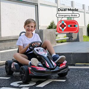 ELEMARA Electric Go Kart for Kids, 12V 7AH 2WD Battery Powered Ride On Cars with Remote Control for Boys Girls,Vehicle Toy Gift with 2 Level Adjustable Seat,Safety Belt,USB Port,Horn