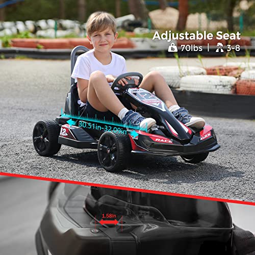 ELEMARA Electric Go Kart for Kids, 12V 7AH 2WD Battery Powered Ride On Cars with Remote Control for Boys Girls,Vehicle Toy Gift with 2 Level Adjustable Seat,Safety Belt,USB Port,Horn