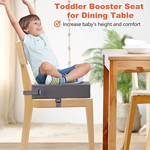 Toddler Booster Seat for Dining Table, VUEJIC Kids Waterproof Booster Seat, Double Safer Adjustable Straps&Non-Slip Bottom, Portable Travel Chair Cushion (Dark Grey)