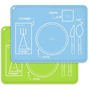 dgitaor montesorri placemat for kids, toddler silicone placemat for dining table, non-slip baby placemat, dishwasher safe, wathet&green