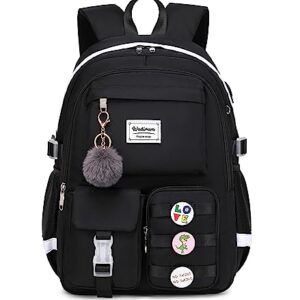 Wadirum Women Casual Backpack Set Girl School Bookbag Set Cute Laptop Ruaksack Black