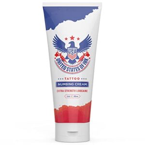 united states of ink premium tattoo numbing cream - topical anesthetic 4% lidocaine cream - pain relief skin numbing cream for tattoos, microneedling, waxing - maximum strength formula - 1 oz(30 ml)