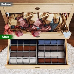 homsorout Sock Organizer for Drawer, Large Underwear Drawer Organizer with 64-Cell, Foldable Dresser Drawer Organizers Clothes, Closet Organizers for Socks, Belts, Panties, Ties, 4 Pack, Blended