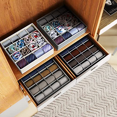 homsorout Sock Organizer for Drawer, Large Underwear Drawer Organizer with 64-Cell, Foldable Dresser Drawer Organizers Clothes, Closet Organizers for Socks, Belts, Panties, Ties, 4 Pack, Blended