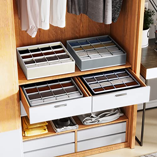 homsorout Sock Organizer for Drawer, Large Underwear Drawer Organizer with 64-Cell, Foldable Dresser Drawer Organizers Clothes, Closet Organizers for Socks, Belts, Panties, Ties, 4 Pack, Blended