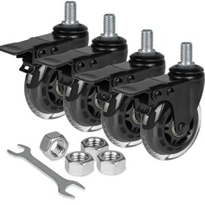 8t8 3 inch rubber caster wheels heavy duty with brakes, 1/2''-13 x 1" threaded stem casters set of 4 (screw diameter 1/2", length 1"), quiet and smooth rolling castors for furniture hardwood floors