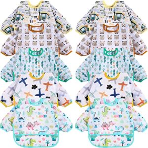 yahenda 10 packs long sleeve baby bibs waterproof sleeve bib baby smock for eating soft toddler bib baby feeding bib for 6-24 month((cute style))