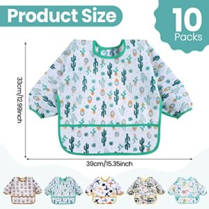 Yahenda 10 Packs Long Sleeve Baby Bibs Waterproof Sleeve Bib Baby Smock for Eating Soft Toddler Bib Baby Feeding Bib for 6-24 Month((Cute Style))