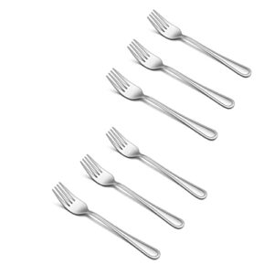 teamfar toddler forks, 6 pcs stainless steel kids utensil small fork for child self feeding, with line patterned edge, non toxic & healthy, mirror surface & dishwasher safe, easy to grip