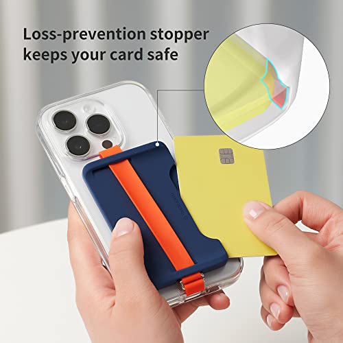 Sinjimoru Never Lose Your Cards Again! Silicone Card Holder with Loop, Finger Grip Strap for iPhone and Android Cell Phones ID Credit Card Wallet Sleeve for Phone Cases. Sinji Loop Wallet Navy 200