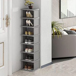 narrow shoe rack 8 tiers, tall skinny shoe organizer, small space and vertical shoe rack, suitable for entryway,hallway,closet, corner, bedroom and garage shoe shelf (classic grey
