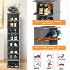 Narrow Shoe Rack 8 Tiers, Tall Skinny Shoe Organizer, Small Space and Vertical Shoe Rack, Suitable for Entryway,Hallway,Closet, Corner, Bedroom and Garage Shoe Shelf (Classic Grey