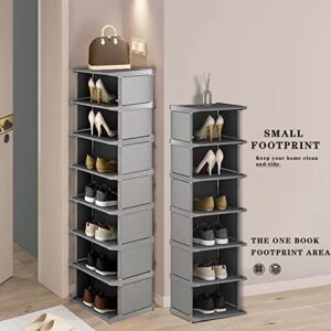 Narrow Shoe Rack 8 Tiers, Tall Skinny Shoe Organizer, Small Space and Vertical Shoe Rack, Suitable for Entryway,Hallway,Closet, Corner, Bedroom and Garage Shoe Shelf (Classic Grey