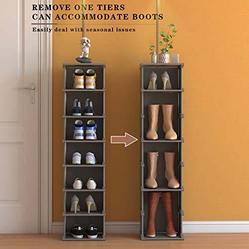 Narrow Shoe Rack 8 Tiers, Tall Skinny Shoe Organizer, Small Space and Vertical Shoe Rack, Suitable for Entryway,Hallway,Closet, Corner, Bedroom and Garage Shoe Shelf (Classic Grey