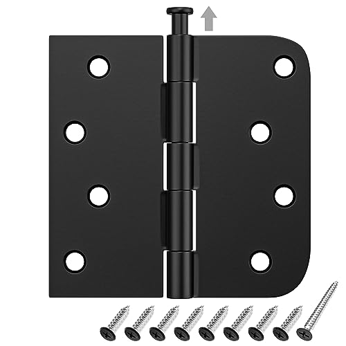 HOSOM 3 Pack Black Exterior Door Hinges 4 Inch, 5/8" Radius, Removable Pin, Perfect for Heavy-Duty Front & Back Door, Antirust & No Squeaks