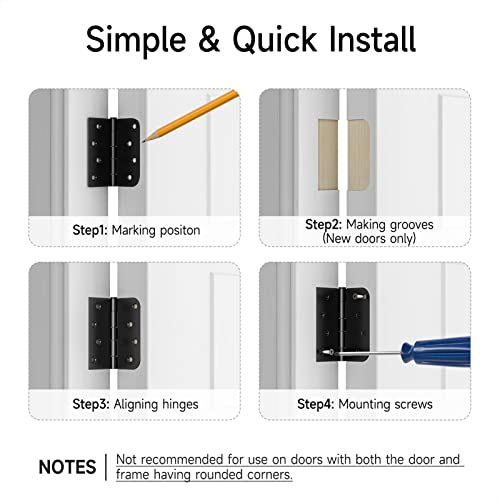 HOSOM 3 Pack Black Exterior Door Hinges 4 Inch, 5/8" Radius, Removable Pin, Perfect for Heavy-Duty Front & Back Door, Antirust & No Squeaks