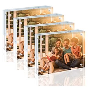 egofine 5x7 picture frames acrylic frames 4 pack, 20mm thicker lucite frameless clear floating frames, magnetic double sided photo frame, free standing desktop