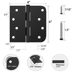 HOSOM 3 Pack Black Exterior Door Hinges 4 Inch, 5/8" Radius, Removable Pin, Perfect for Heavy-Duty Front & Back Door, Antirust & No Squeaks