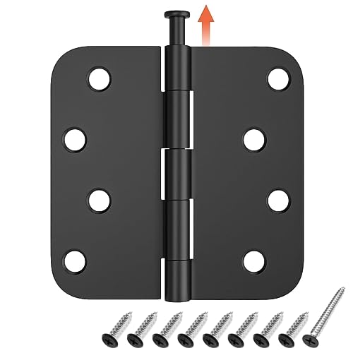 HOSOM 3 Pack Rounded Door Hinges 4 Inch 5/8'' Radius Corner, Matte Black Exterior & Interior Door Hinge for Entryway, Patio, Playhouse & Moe