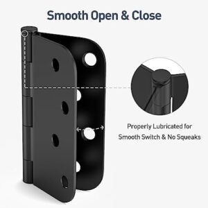 HOSOM 3 Pack Rounded Door Hinges 4 Inch 5/8'' Radius Corner, Matte Black Exterior & Interior Door Hinge for Entryway, Patio, Playhouse & Moe