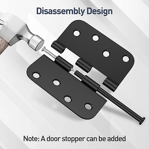 HOSOM 3 Pack Rounded Door Hinges 4 Inch 5/8'' Radius Corner, Matte Black Exterior & Interior Door Hinge for Entryway, Patio, Playhouse & Moe