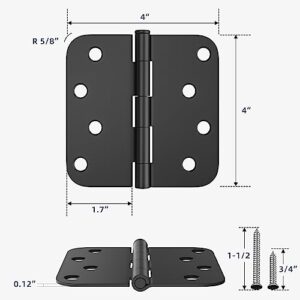 HOSOM 3 Pack Rounded Door Hinges 4 Inch 5/8'' Radius Corner, Matte Black Exterior & Interior Door Hinge for Entryway, Patio, Playhouse & Moe