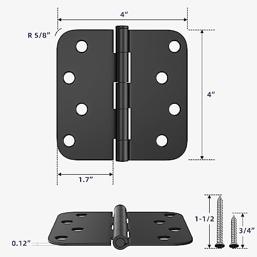 HOSOM 3 Pack Rounded Door Hinges 4 Inch 5/8'' Radius Corner, Matte Black Exterior & Interior Door Hinge for Entryway, Patio, Playhouse & Moe