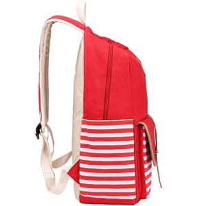 Joyfulife School Backpacks for Teen Girls Lightweight Canvas Backpack Stripe Backpack Kids Bookbags Set 3 in 1 (Red)