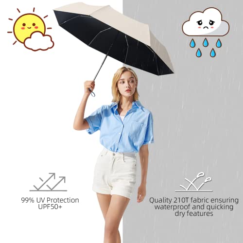 ESUFEIR Small Travel Umbrellas for Rain Protection Sun Compact-8 Ribs Automatic UV Umbrella UV Blocker Windproof-Sun Parasol Umbrella UV Protection-Lightweight & Portable-Men and Women