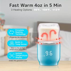 Travel Bottle Warmer, Befano Portable Bottle Warmer for Breastmilk or Formula, Rechargeable Milk Warmer On The Go with Formula Dispenser, Quick Warm and Precise Temperature Control, BPA Free - Blue