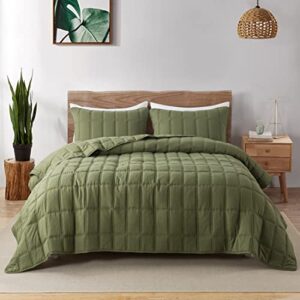 green quilt king size bedding sets with pillow shams, olive lightweight soft bedspread coverlet, quilted thin blanket comforter bed cover for all season spring summer, 3 pieces, 104x90 inches