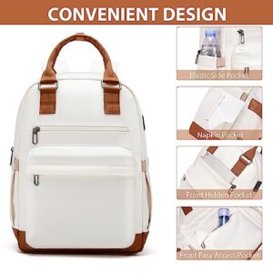 LONG VACATION Women's 15.6 Inch Laptop Bag, Fashion Laptop Backpack with USB Port, Casual Daypacks for College,Work (BEIGE & BROWN, 15.6 inch)