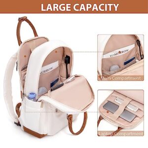 LONG VACATION Women's 15.6 Inch Laptop Bag, Fashion Laptop Backpack with USB Port, Casual Daypacks for College,Work (BEIGE & BROWN, 15.6 inch)