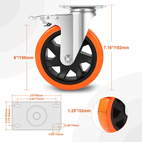 W B D WEIBIDA 6 inch Caster Wheels with Dual Locking, Casters Set of 4 ...