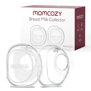 momcozy milk collector for breastmilk, pea breastfeeding milk catchers with flange & valve more adsorption & fit, silicone milk collector reusable breast milk shells 2.5oz/75ml, 2 pack