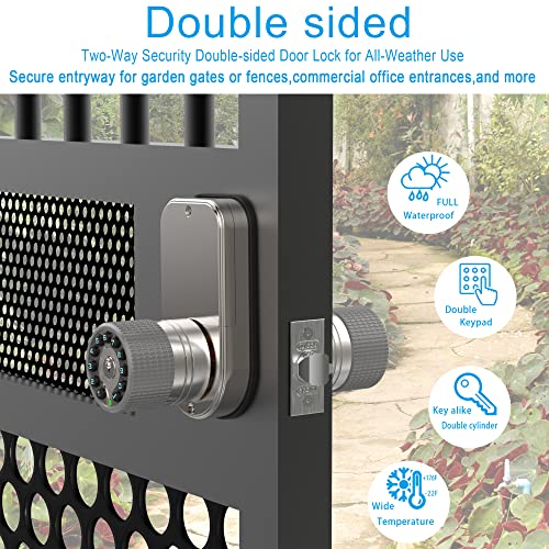 Double Sided Keypad Door Knob with Dual Cylinders and Key Alike, iuknob Keyless Entry Smart Door Lock for Entrance, Fence, Gate, Swimming Pool,Waterproof and Weatherproof for Outdoor & Interior Door.