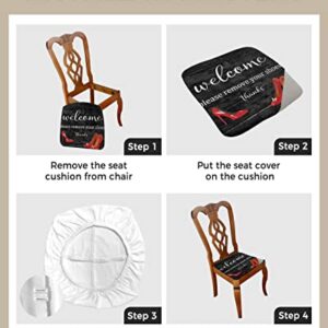 Seat Covers for Dining Room Chairs, Red High Heels Black Retro Wood Grain Fitted Stretch Jacquard Chair Seat Covers, Removable Washable Kitchen Dining Chair Slipcovers Protector Set