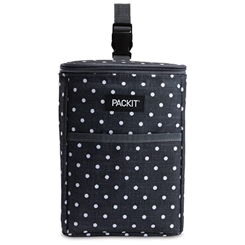 PackIt® Freezable Double Bottle Bag, Polka Dots, Built with EcoFreeze® Technology, Antimicrobial lining, Collapsible, Reusable, Zip Closure, Buckle Handle, Perfect for Breastmilk and Formula On the Go